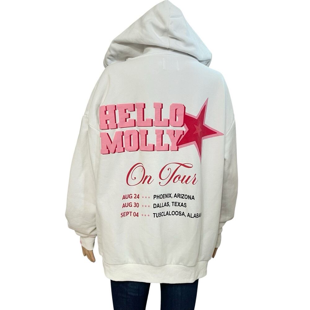 Hello Molly On Tour Hoodie Sweatshirt L/XL Pullover Puff Print Oversized White